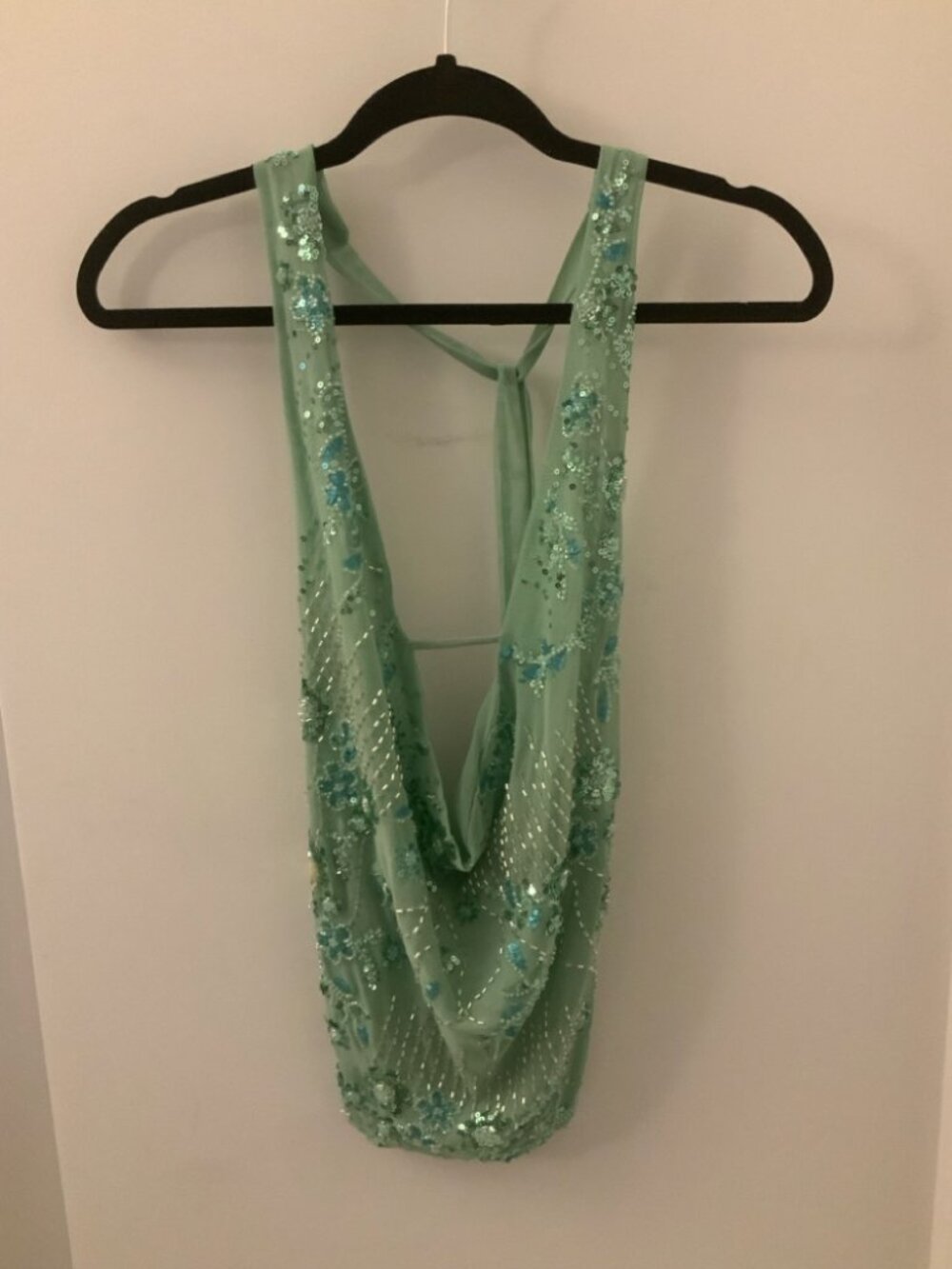 SHEIN Sage Green Sequin Halter Top Size S